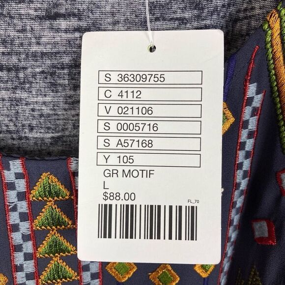 Anthropologie One September Barranco Embroidered Tunic Navy Boho Geo Cottage - L - Picture 4 of 9